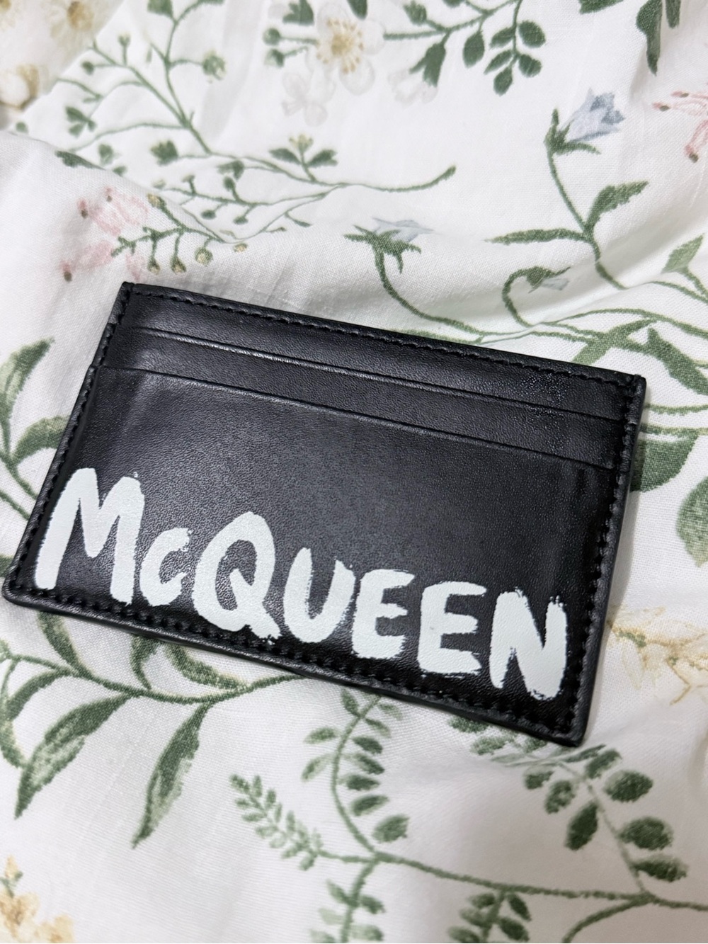 Alexander McQueen Black Leather Card & Cardholder with White Logo